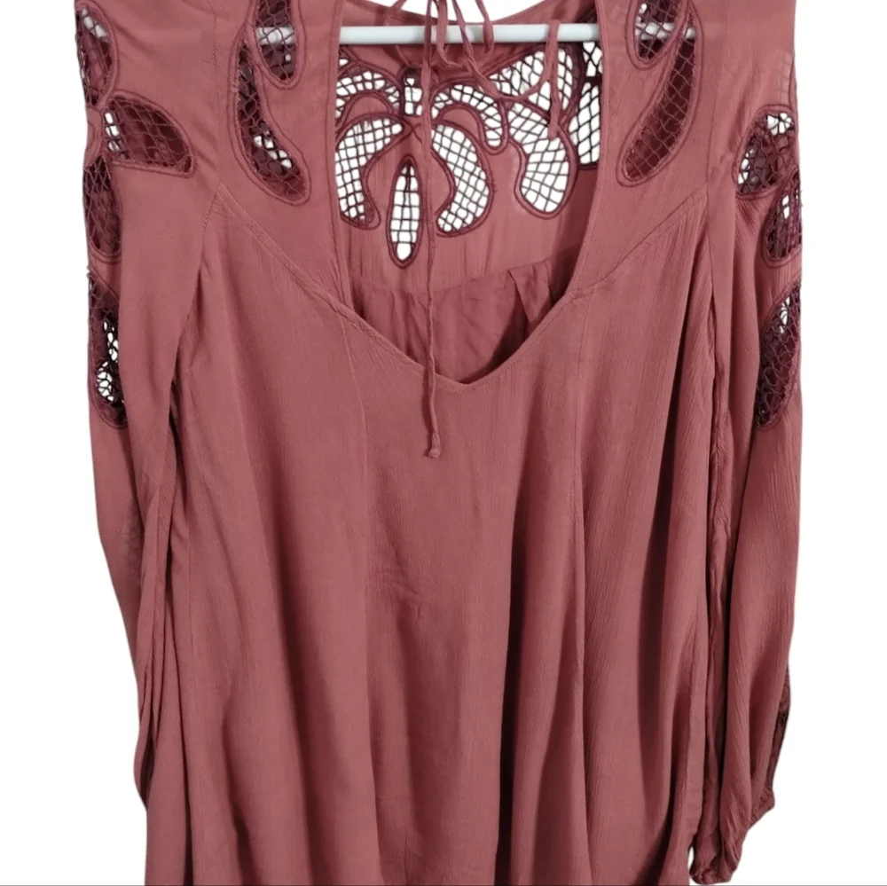 Free People Women's Gauze Lattice Whimsical Fairy Boho Mini Dress Size XS Oversi